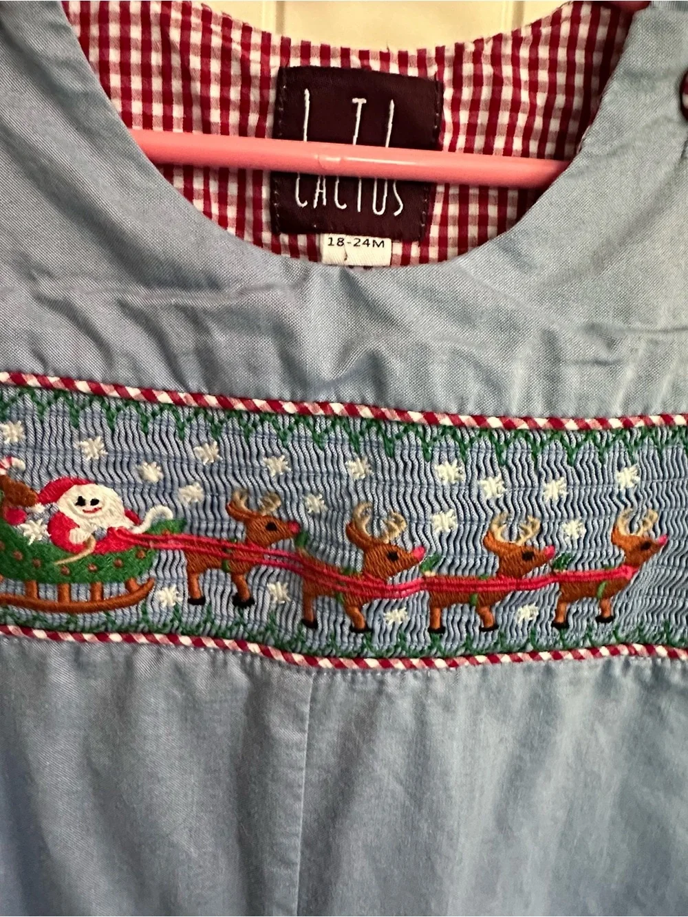 Lil Cactus Chambray Christmas Romper Embroidered Smocked Baby 18-24 Months Santa
